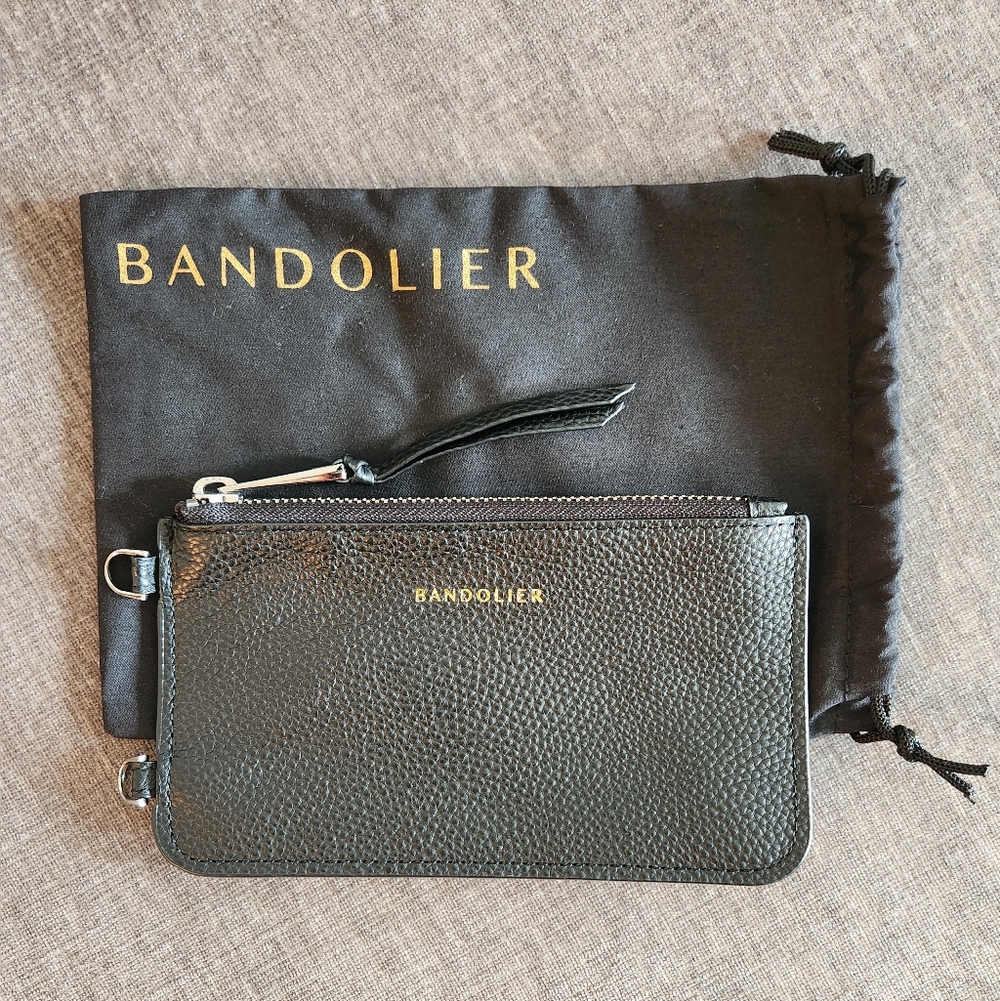 Bandolier Leather Flat Pouch In Black/silver